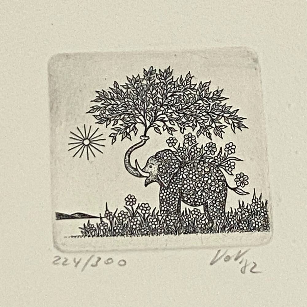 Elephant Etching Signed Vintage Limited Edition 4.75" x 4.75" Framed Decor - Picture 4 of 11